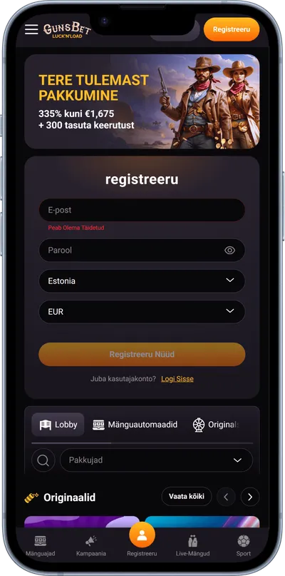 Mobiilne kasutuskogemus GUNSBET